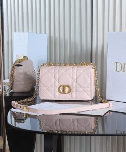 Small Soft Dior Caro Bag Powder Pink Gold-Tone Metal 13.0 × 7.0 × 20.0 CM