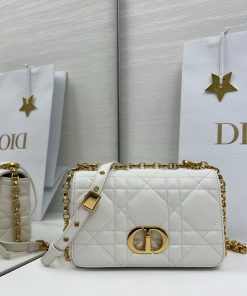 Small Soft Dior Caro Bag Latte Gold-Tone Metal 13.0 × 7.0 × 20.0 CM