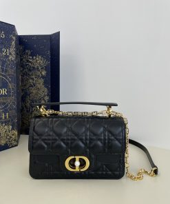 Small Dior Jolie Top Handle Bag Black Gold-Tone Metal 14.0 × 8.0 × 22.0 CM