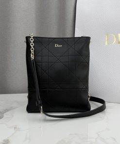 Small Vertical Dior Trianon Bag with Chain Black Gold-Tone Metal 21.0 × 7.0 × 18.0 CM