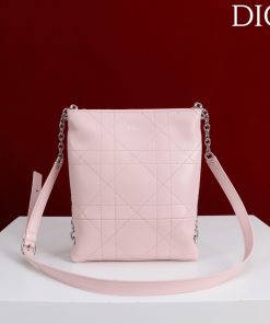 Small Vertical Dior Trianon Bag with Chain Rose Songe Gold-Tone Metal 21.0 × 7.0 × 18.0 CM