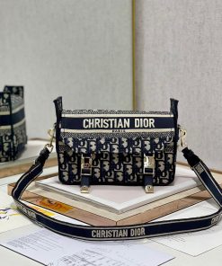 Small Diorcamp Bag Blue Dior Oblique Jacquard Gold-Tone Metal 15.0 × 8.0 × 23.0 CM