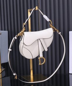 Mini Saddle Bag with Strap Latte Antique Gold-Tone Metal 15.0 × 6.0 × 19.0 CM