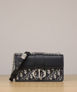 30 Montaigne East-West Bag with Chain Blue Dior Oblique Jacquard Silver-Tone Metal 12.0 × 6.0 × 21.0 CM