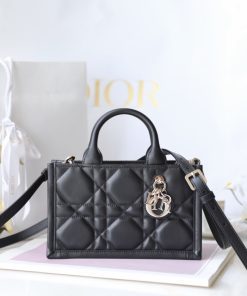 Mini Dior Book Tote Black Pale Gold-Tone Metal 13.0 × 7.5 × 21.5 CM