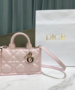 Mini Dior Book Tote Powder Pink Pale Gold-Tone Metal 13.0 × 7.5 × 21.5 CM