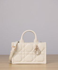 Mini Dior Book Tote Latte Pale Gold-Tone Metal 13.0 × 7.5 × 21.5 CM