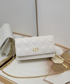 Dior Caro Pouch with Chain Latte Antique Gold-Tone Metal 11.5 × 3.5 × 20.0 CM
