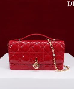 My Dior Mini Bag Cherry Red Patent Cannage Calfskin Gold-Tone Metal 11.5 × 4.5 × 21.0 CM