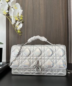 My Dior Mini Bag Iridescent Metallic Silver-Tone Cannage Lambskin Silver-Tone Metal 11.5 × 4.5 × 21.0 CM