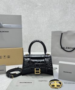 Balenciaga Replica Designer Bags 1:1 Hourglass Top Handle Bag XS Black 18.8 × 13 × 7.9 CM