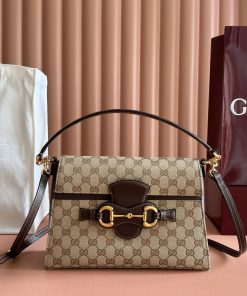 Horsebit Duomo Medium Top Handle Bag Sand and Brown 19.1 × 27.4 × 8.9 cm