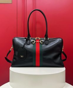 Borsetto Large Boston Bag Black Leather 22.6 × 38.6 × 13 cm