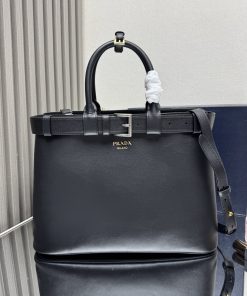 Buckle large leather handbag with belt Black 27.5x37.5x14.0 CM