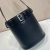 Buckle Leather Bucket Bag with Belt