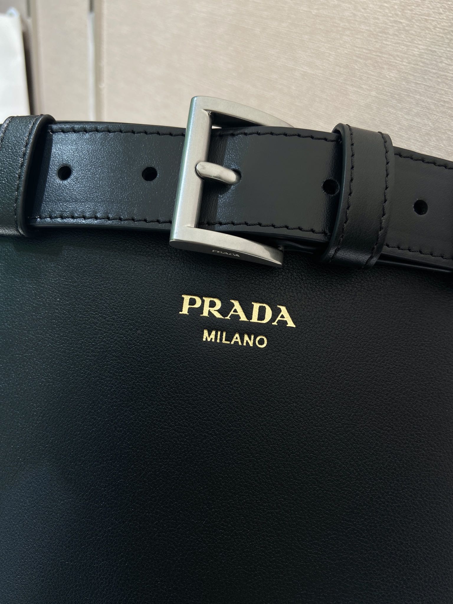 Buckle Leather Bucket Bag with Belt - Image 4