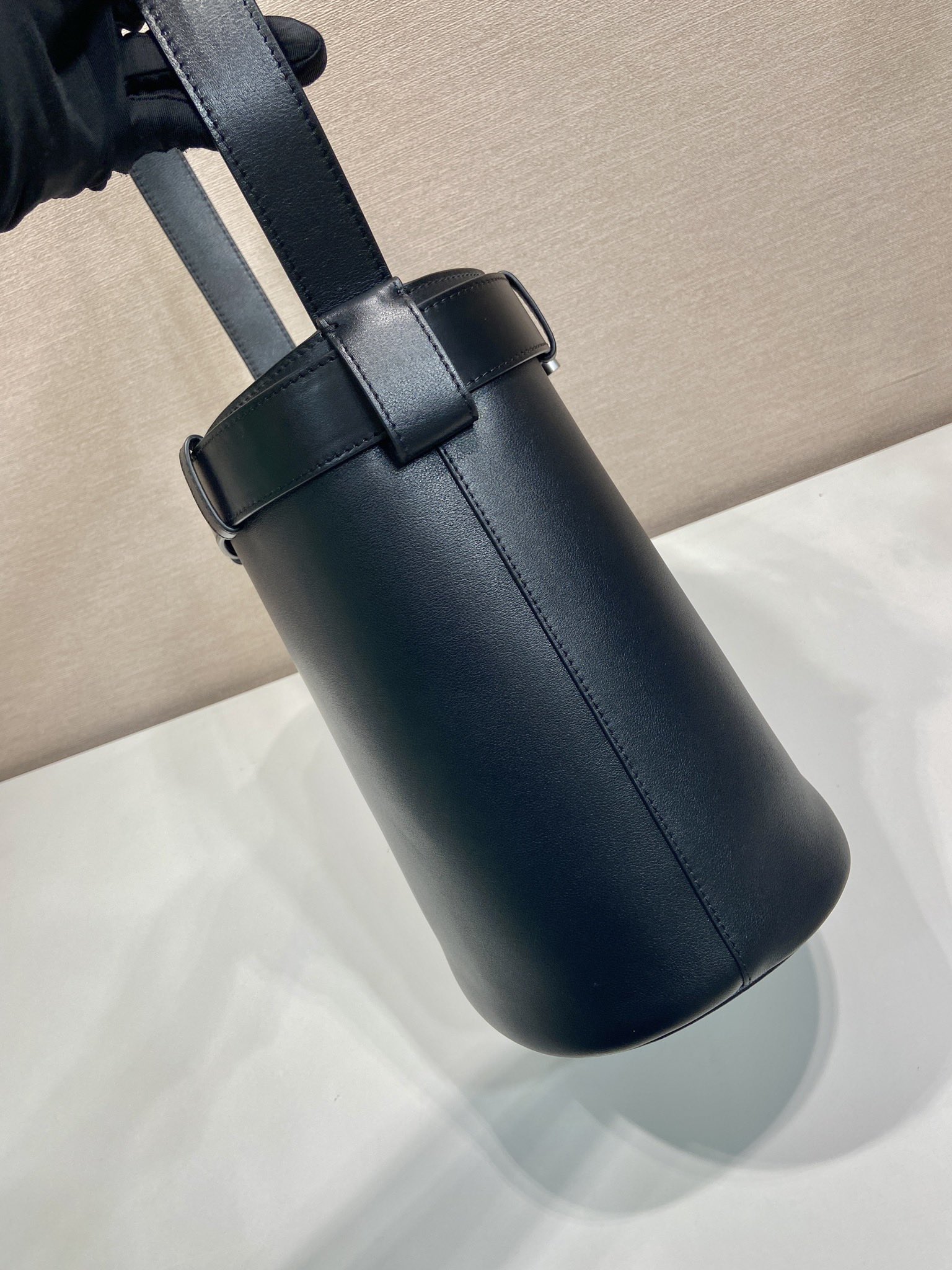 Buckle Leather Bucket Bag with Belt - Image 7
