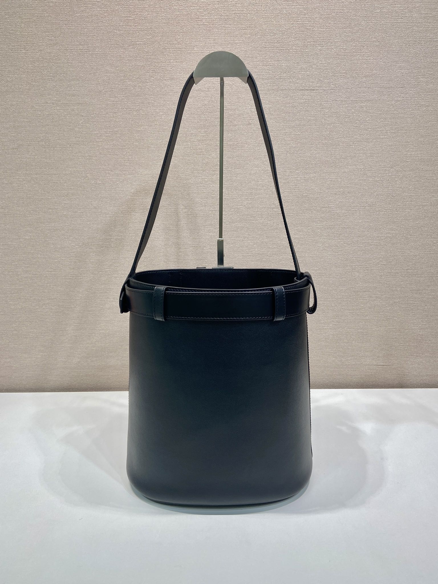 Buckle Leather Bucket Bag with Belt - Image 9