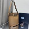 Buckle Leather Bucket Bag with Belt