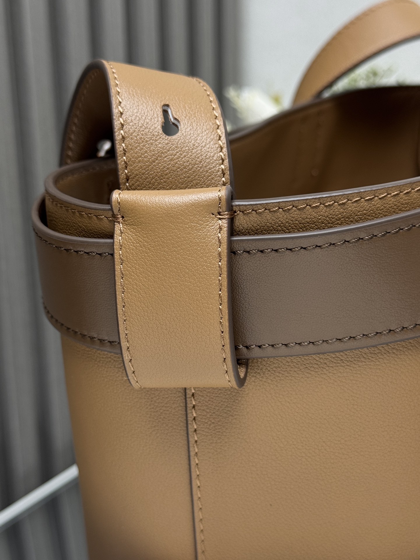 Buckle Leather Bucket Bag with Belt - Image 6