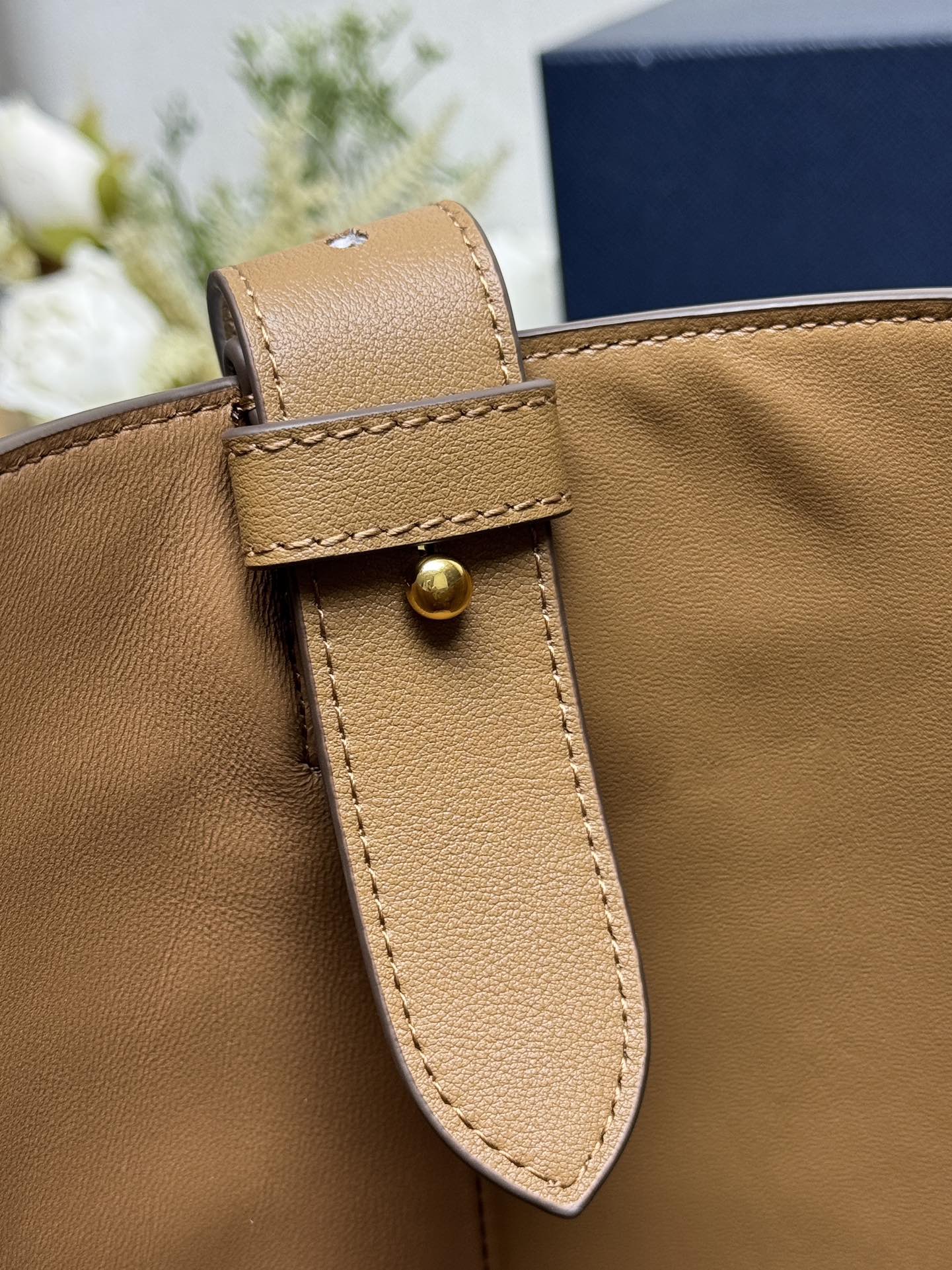 Buckle Leather Bucket Bag with Belt - Image 7