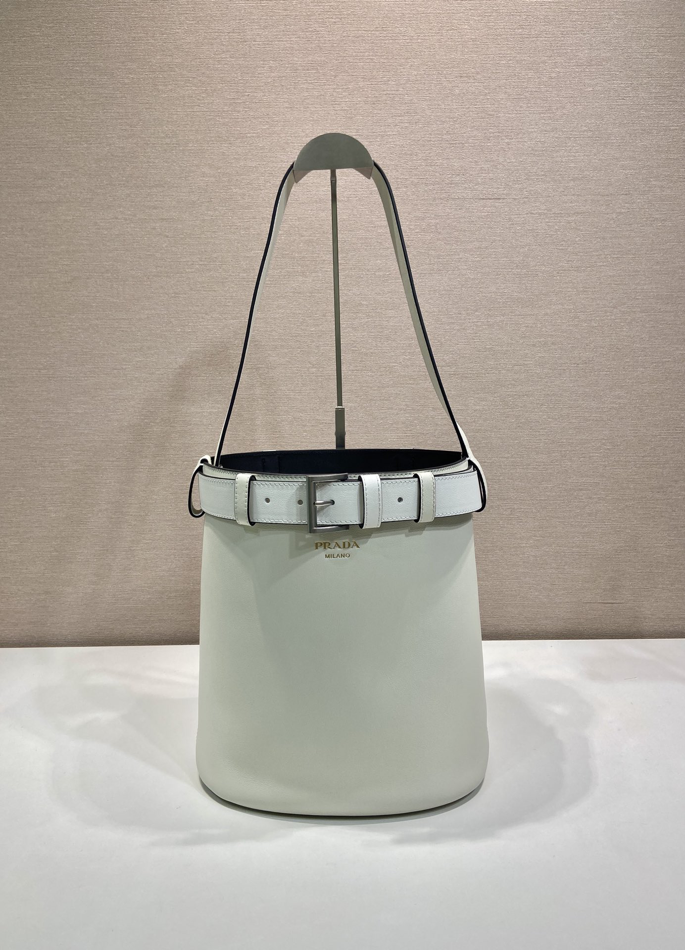 Buckle Leather Bucket Bag with Belt - Image 2