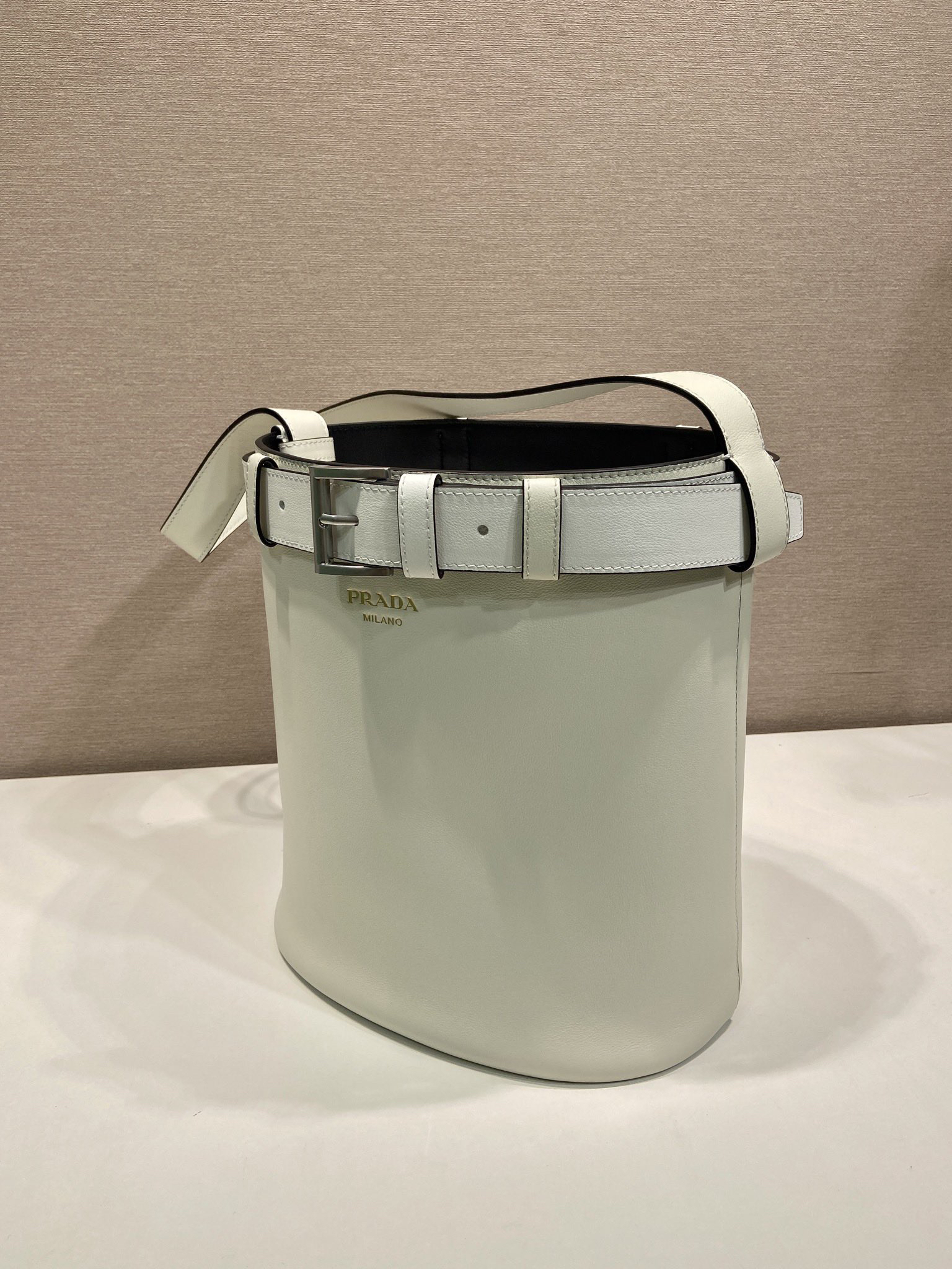 Buckle Leather Bucket Bag with Belt - Image 4