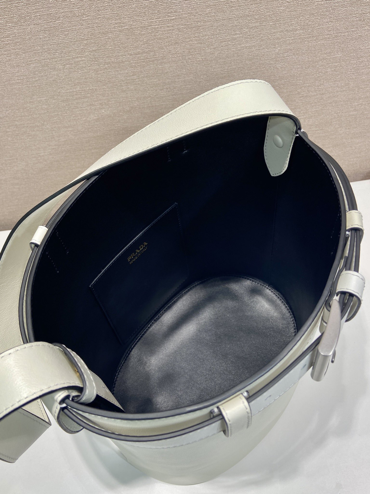 Buckle Leather Bucket Bag with Belt - Image 5