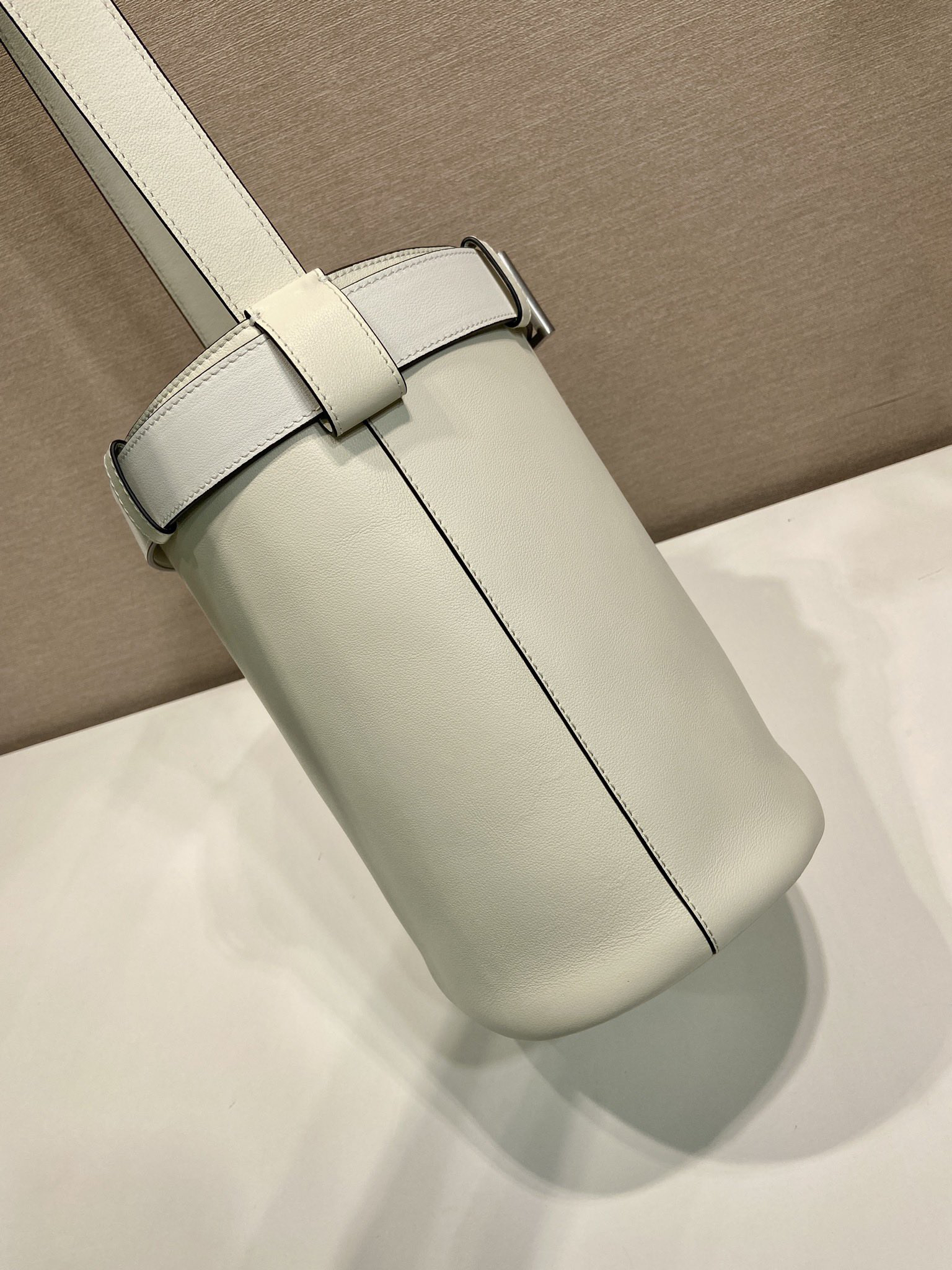 Buckle Leather Bucket Bag with Belt - Image 6