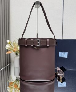 Buckle leather bucket bag with belt Briarwood 29.0x26.5x18.0 CM