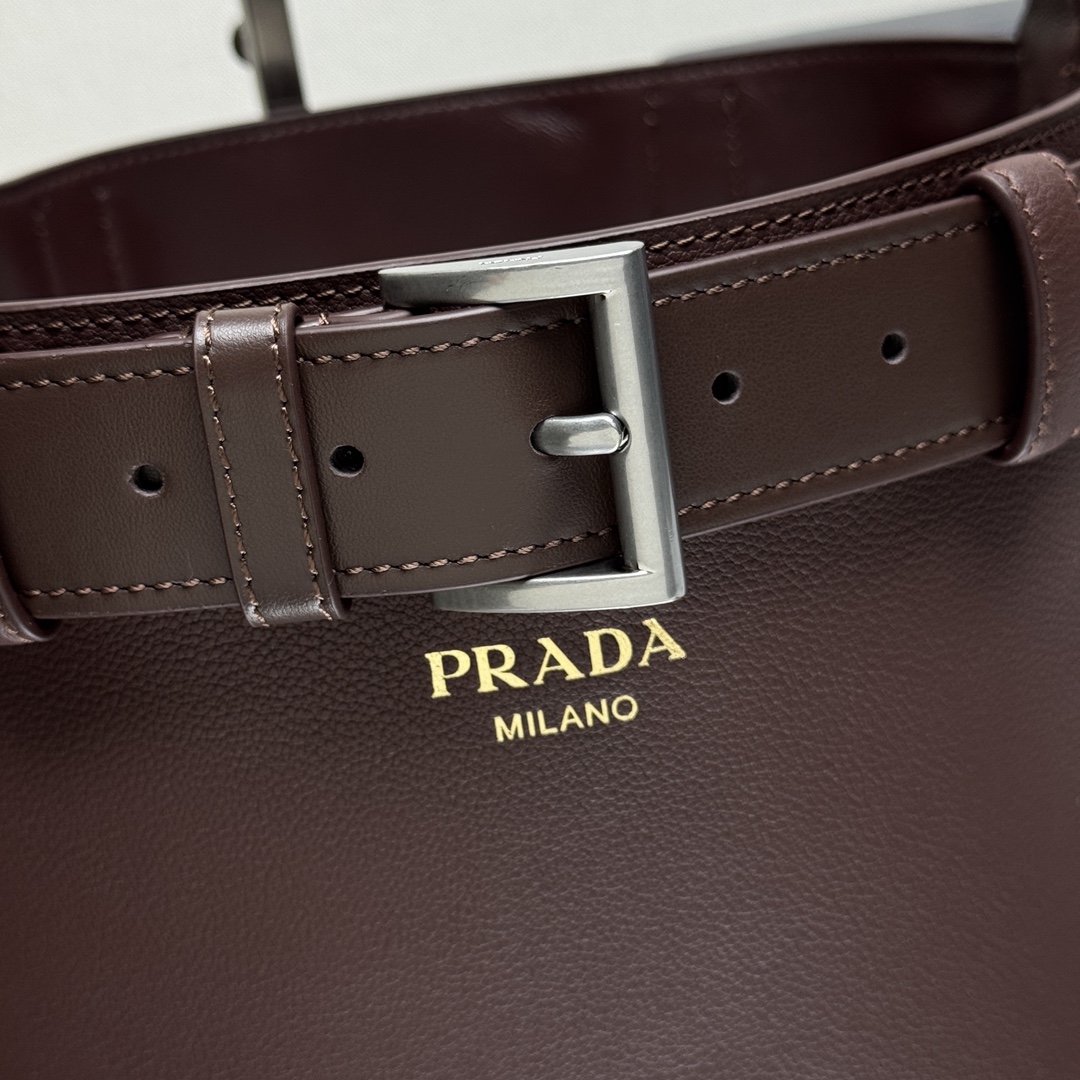 Buckle Leather Bucket Bag with Belt - Image 3