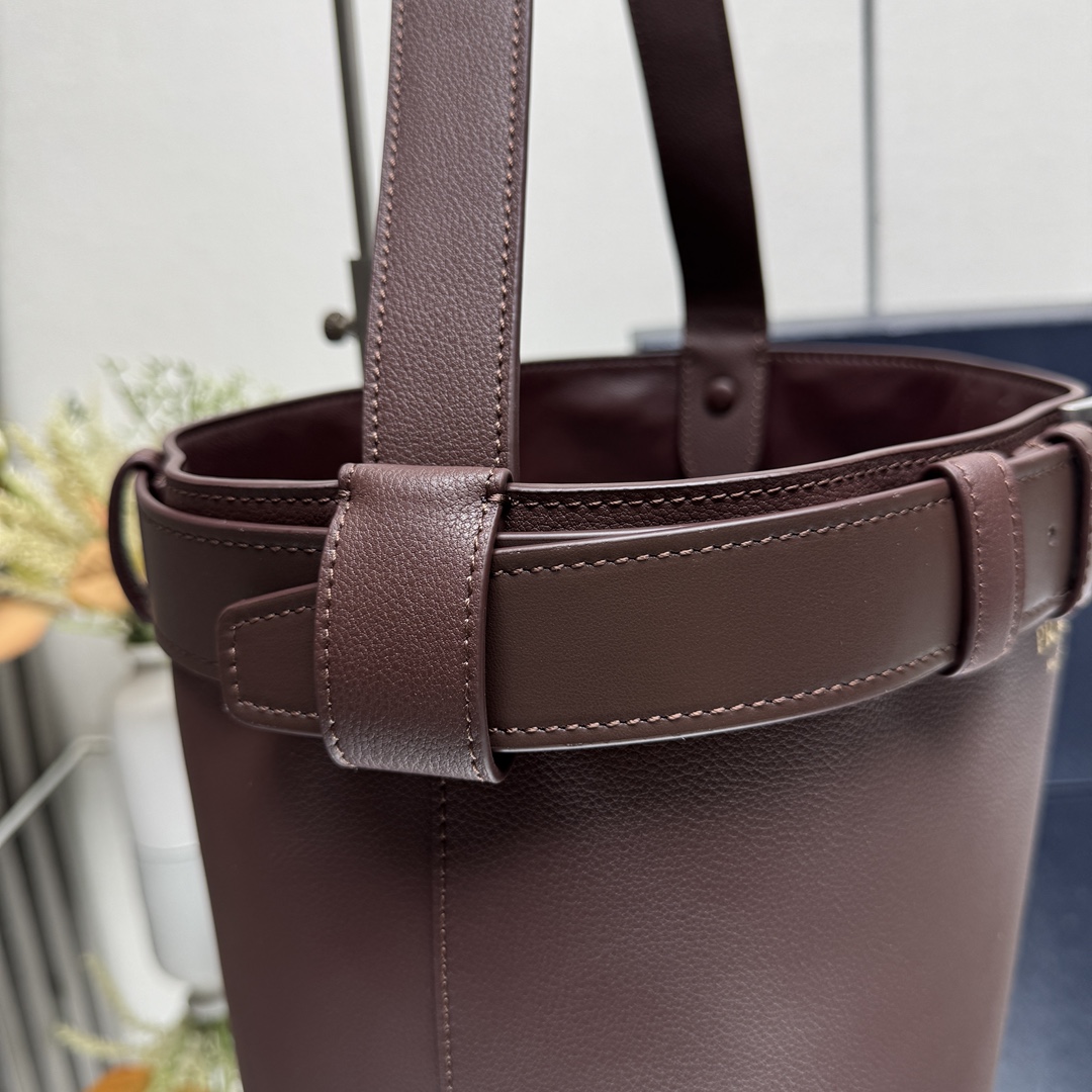 Buckle Leather Bucket Bag with Belt - Image 7