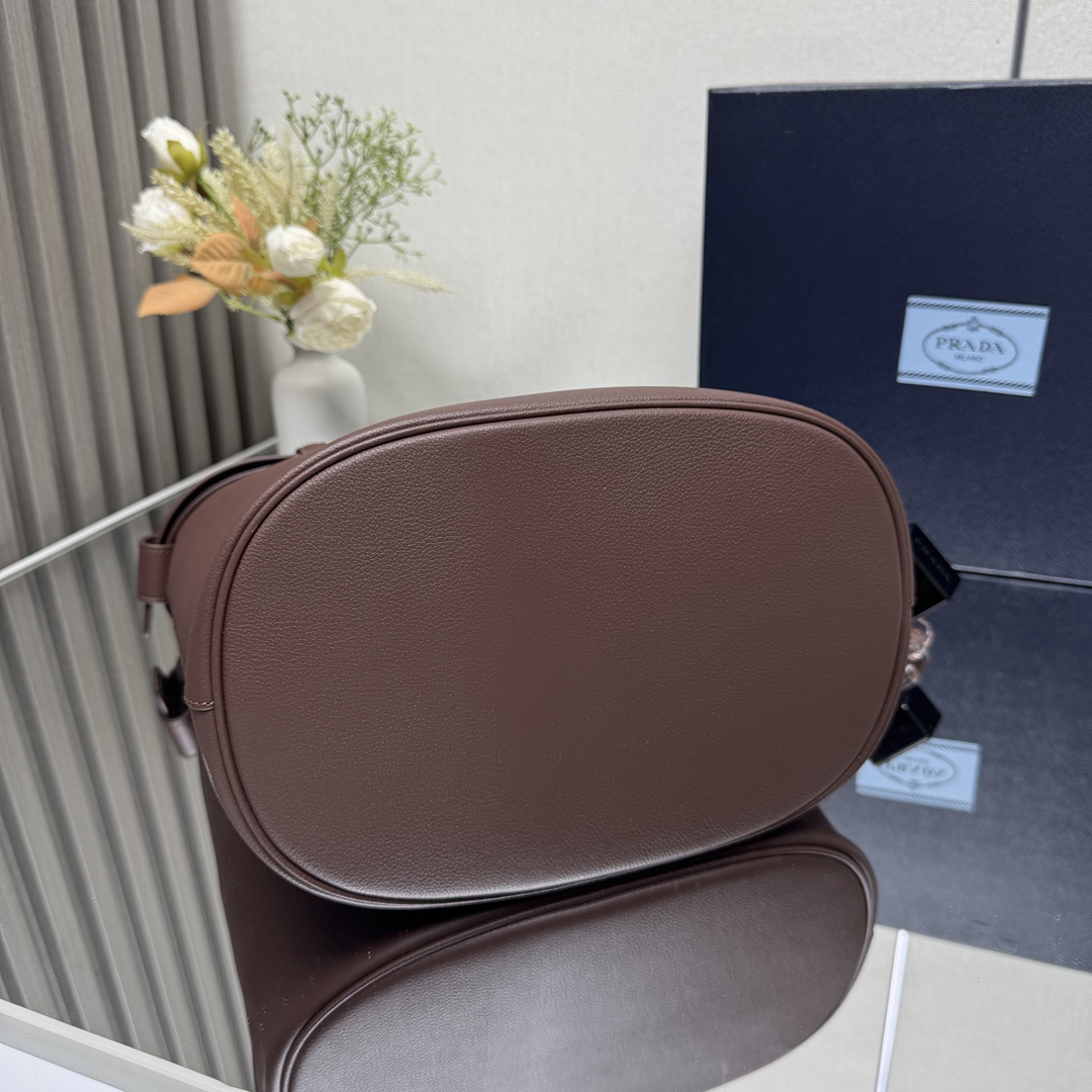 Buckle Leather Bucket Bag with Belt - Image 8