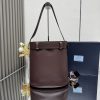 Buckle Leather Bucket Bag with Belt