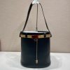 Prada Replica Designer Bags 1:1 Buckle leather bucket bag with jeweled belt Black 29.0x26.5x18.0 CM