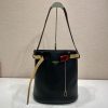 Buckle Leather Bucket Bag with Jeweled Belt