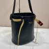 Buckle Leather Bucket Bag with Jeweled Belt