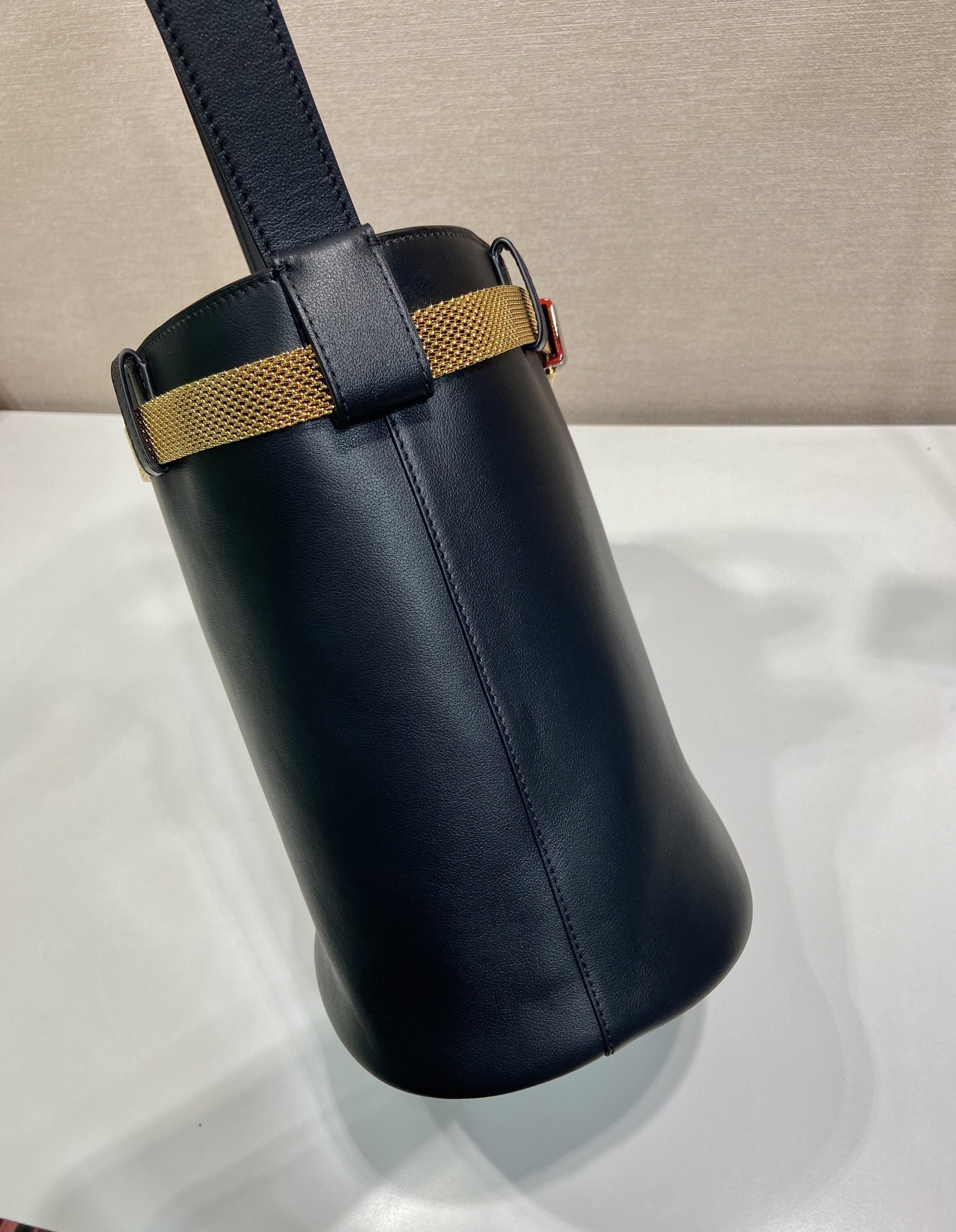Buckle Leather Bucket Bag with Jeweled Belt - Image 7