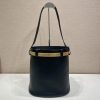 Buckle Leather Bucket Bag with Jeweled Belt
