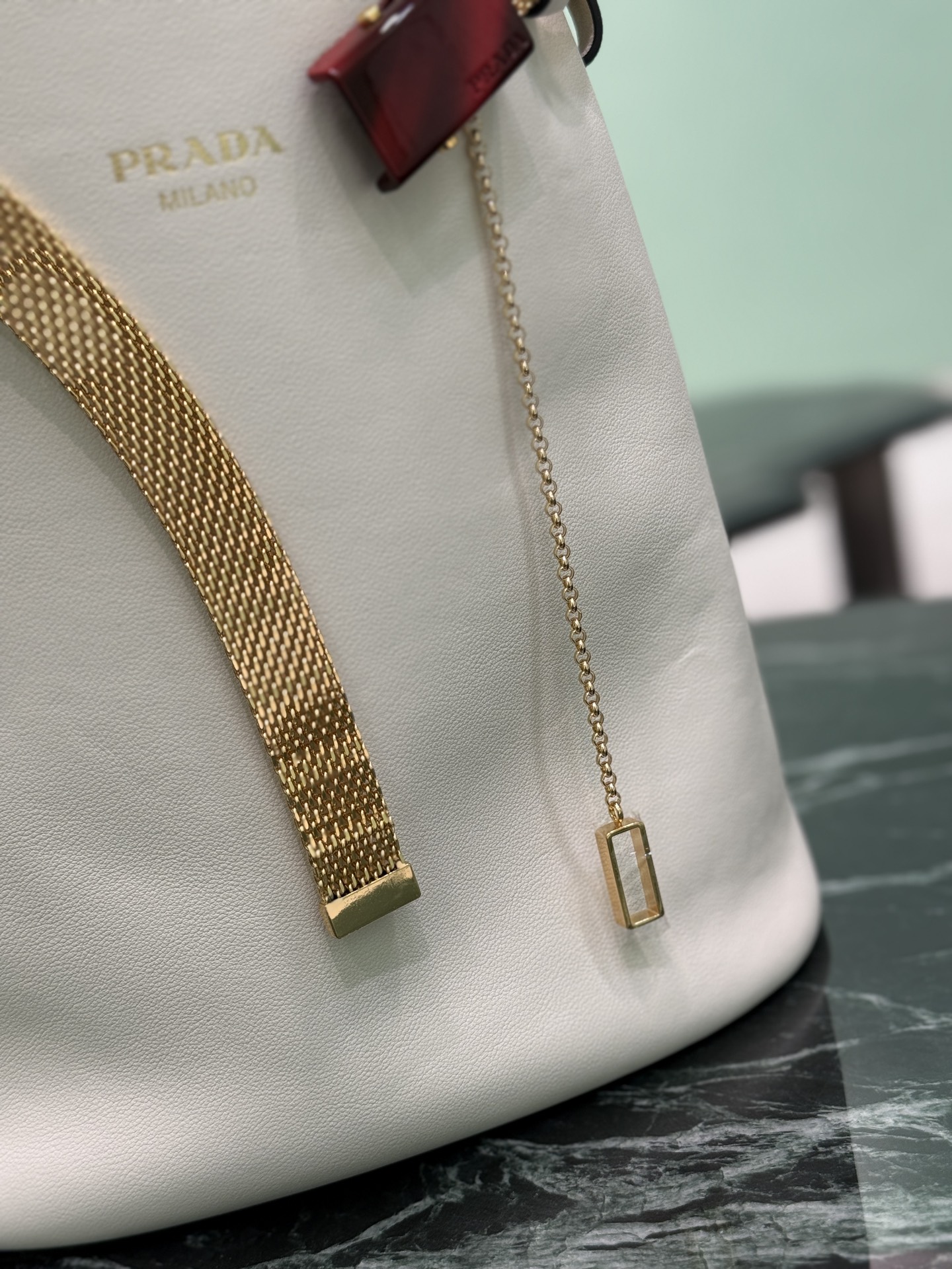Buckle Leather Bucket Bag with Jeweled Belt - Image 3
