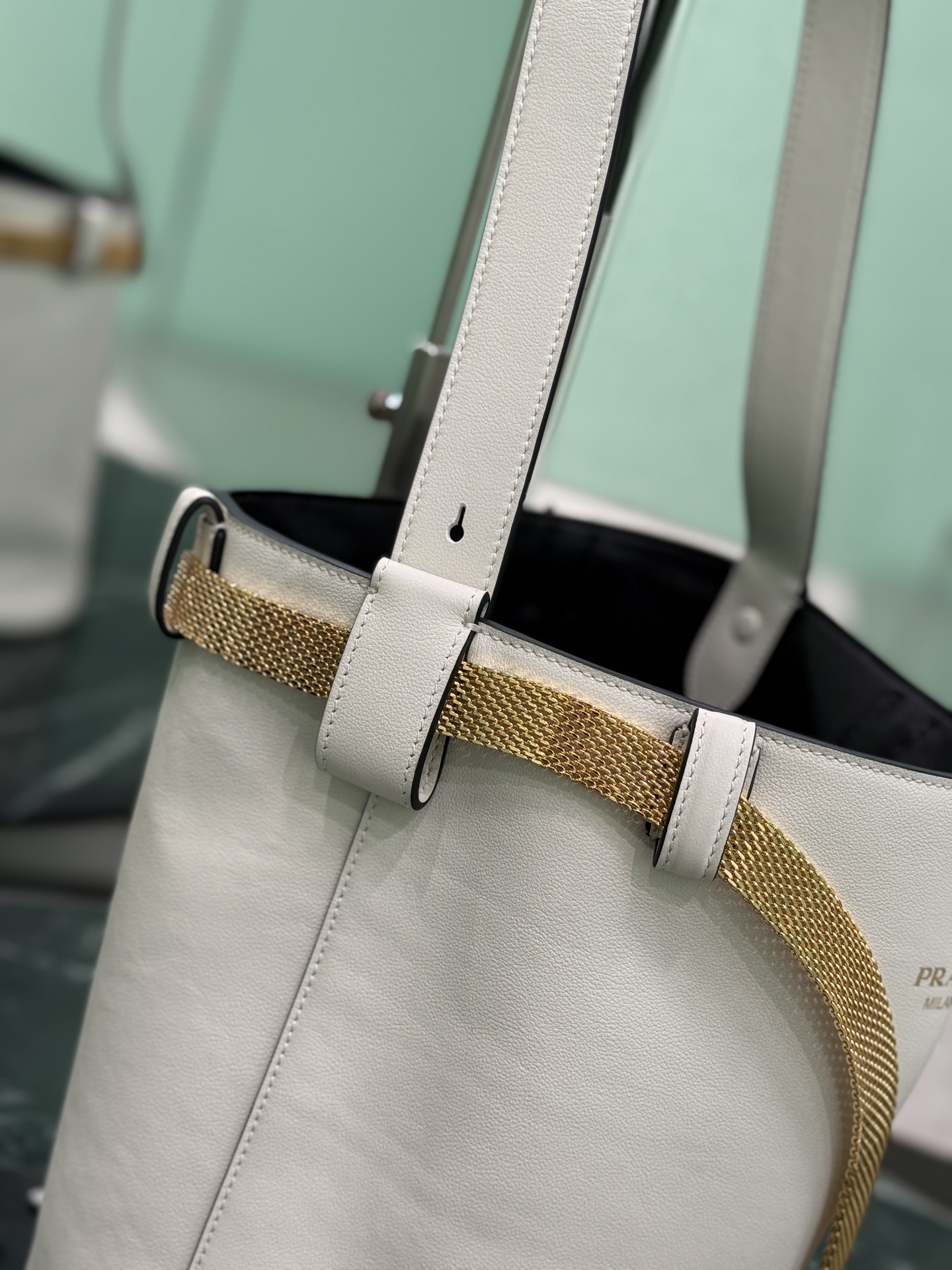 Buckle Leather Bucket Bag with Jeweled Belt - Image 4