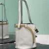 Buckle Leather Bucket Bag with Jeweled Belt