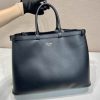 Buckle Leather Handbag with Double Belt