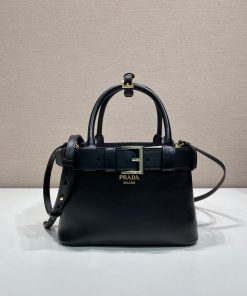 Buckle small leather bag with belt Black 15.0x22.0x11.0 CM