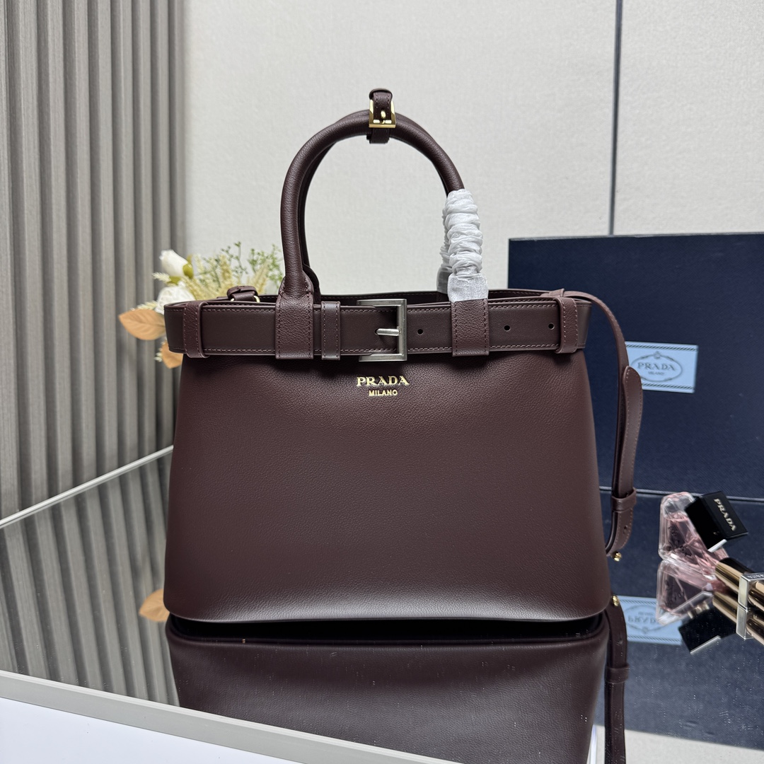 Buckle Small Leather Handbag with Belt