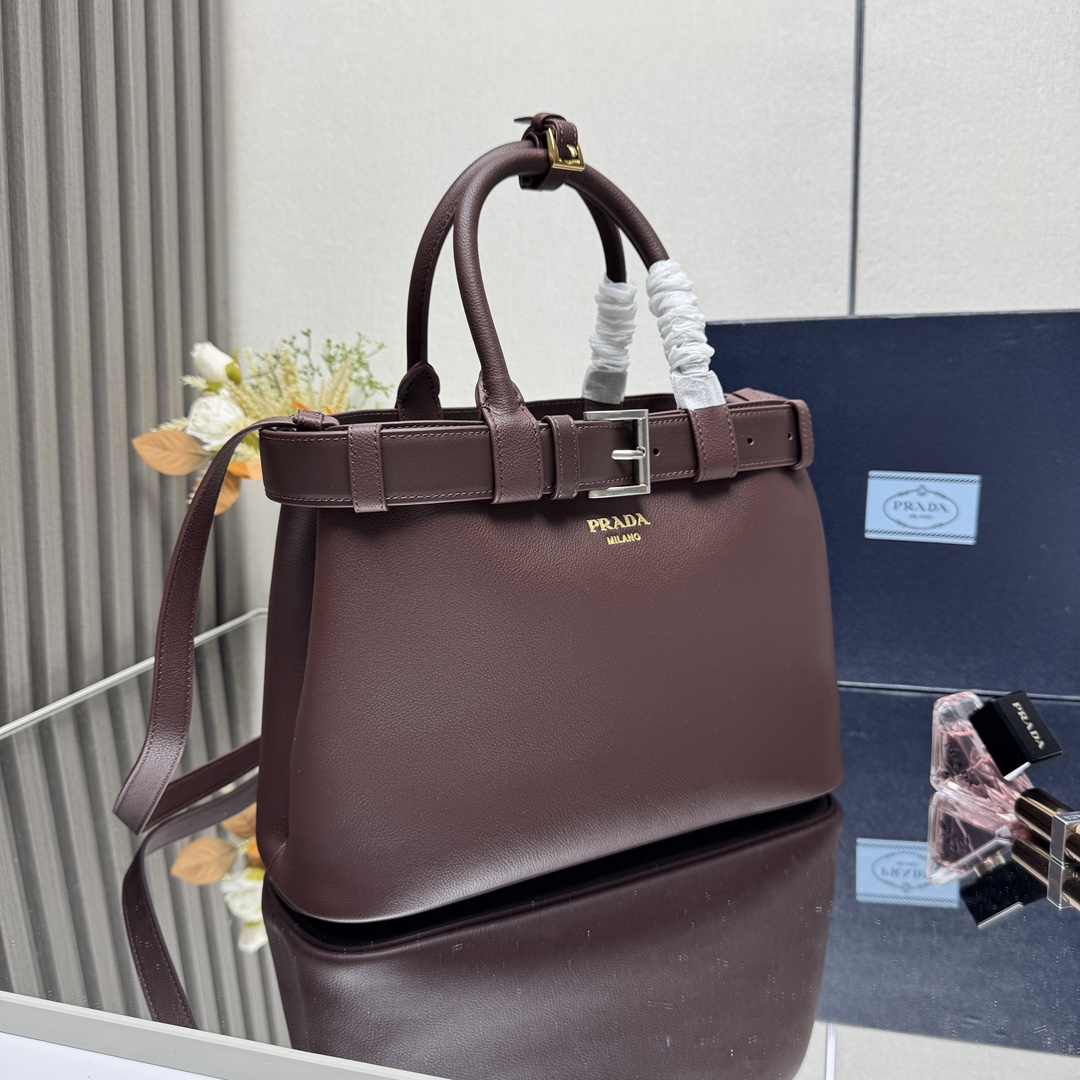 Buckle Small Leather Handbag with Belt - Image 2