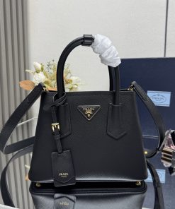 Double small Saffiano leather bag Black 18.5x25.0x12.5 CM