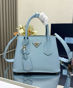 Double small Saffiano leather bag Astral Blue 18.5x25.0x12.5 CM