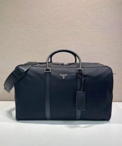 Re-Nylon and Saffiano leather duffle bag Black 33.0x55.0x27.0 CM