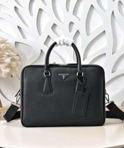 Saffiano leather briefcase Black 28.0x38.0x6.5 CM